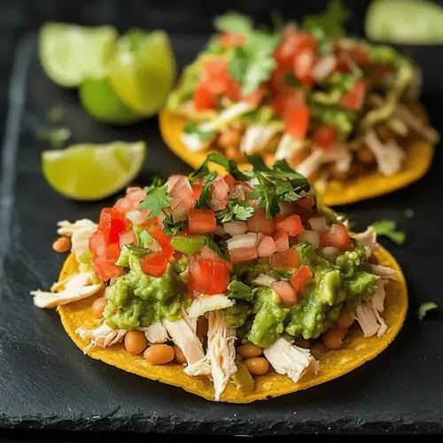 Chicken, Guacamole and Bean Tostadas