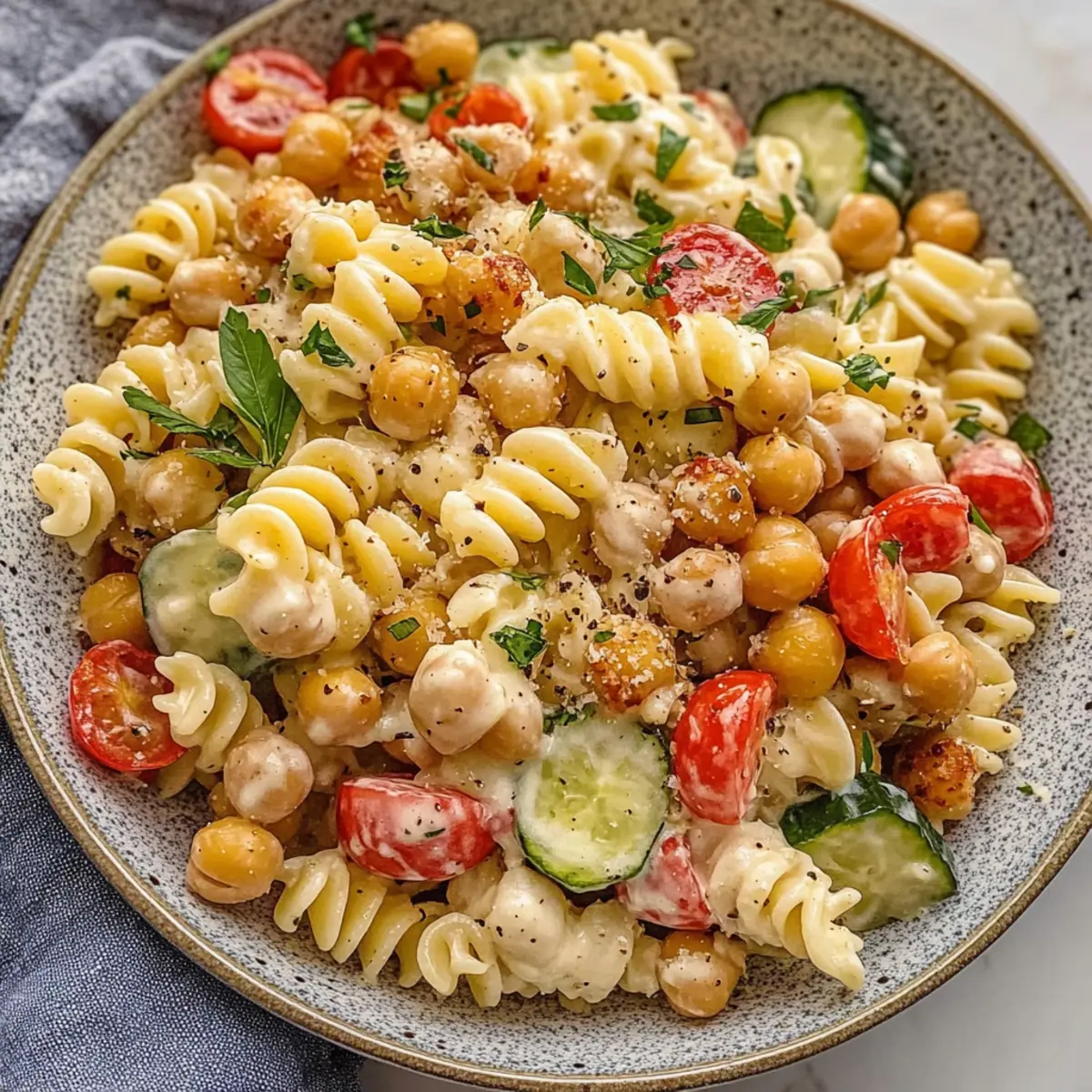 Chickpea Pasta Salad with Creamy Tahini Dressing