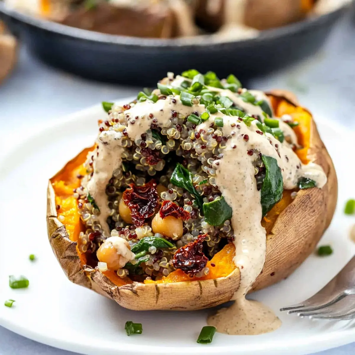 Vegan Stuffed Sweet Potatoes with Mediterranean Quinoa