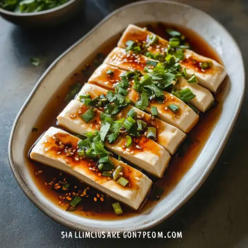 Steamed Tofu with Soy Garlic Sauce