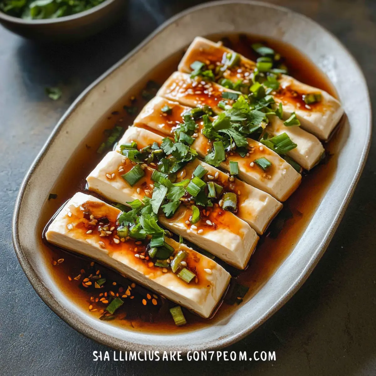 Steamed Tofu with Soy Garlic Sauce