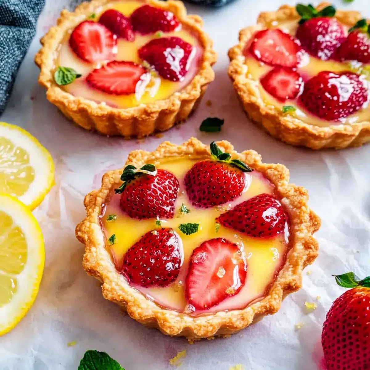 Strawberry Honey Custard Tarts with Lemon Cur