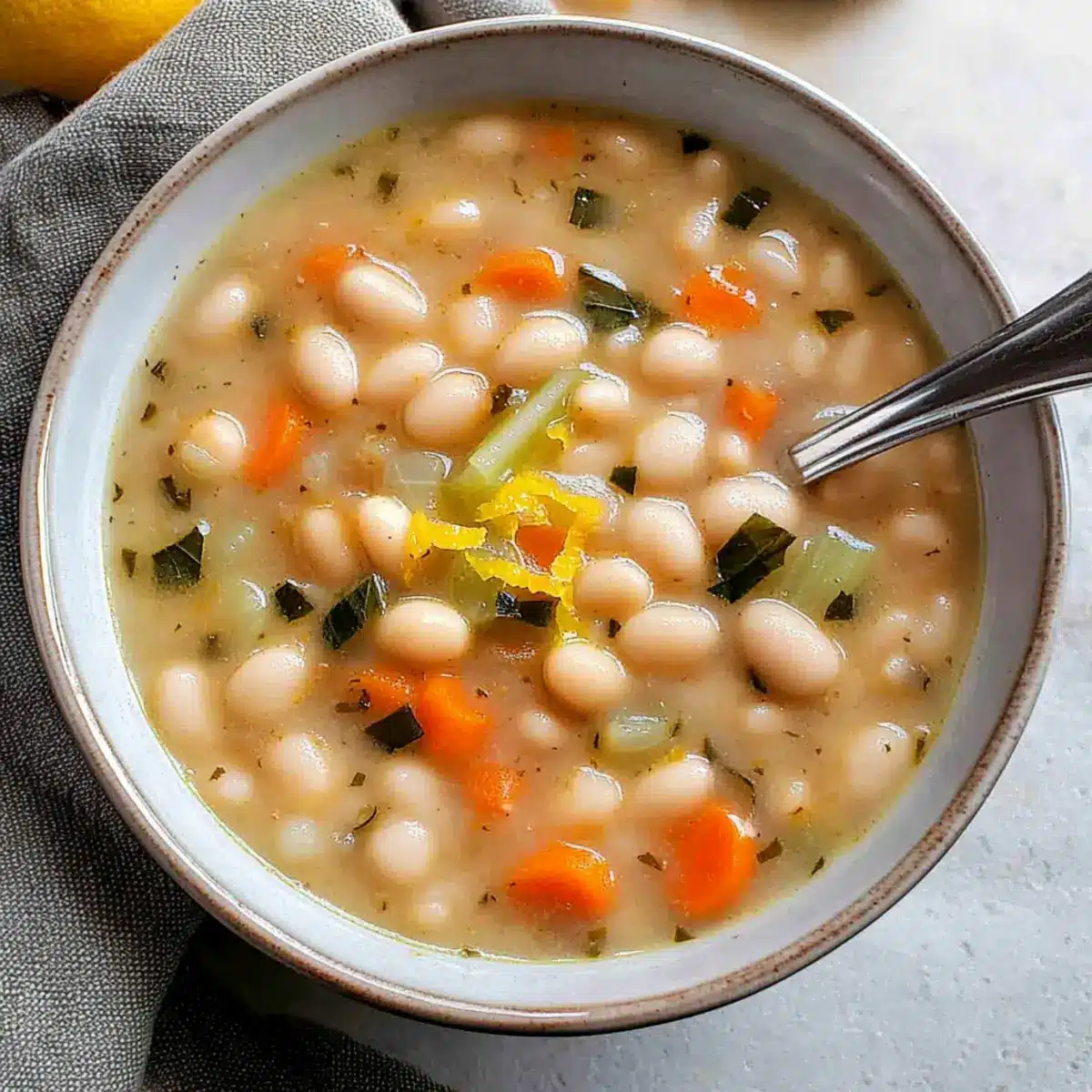 Greek White Bean Soup With Garlic & Lemon