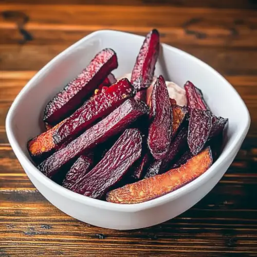 Oven Baked Beet Fries with Spicy Aioli